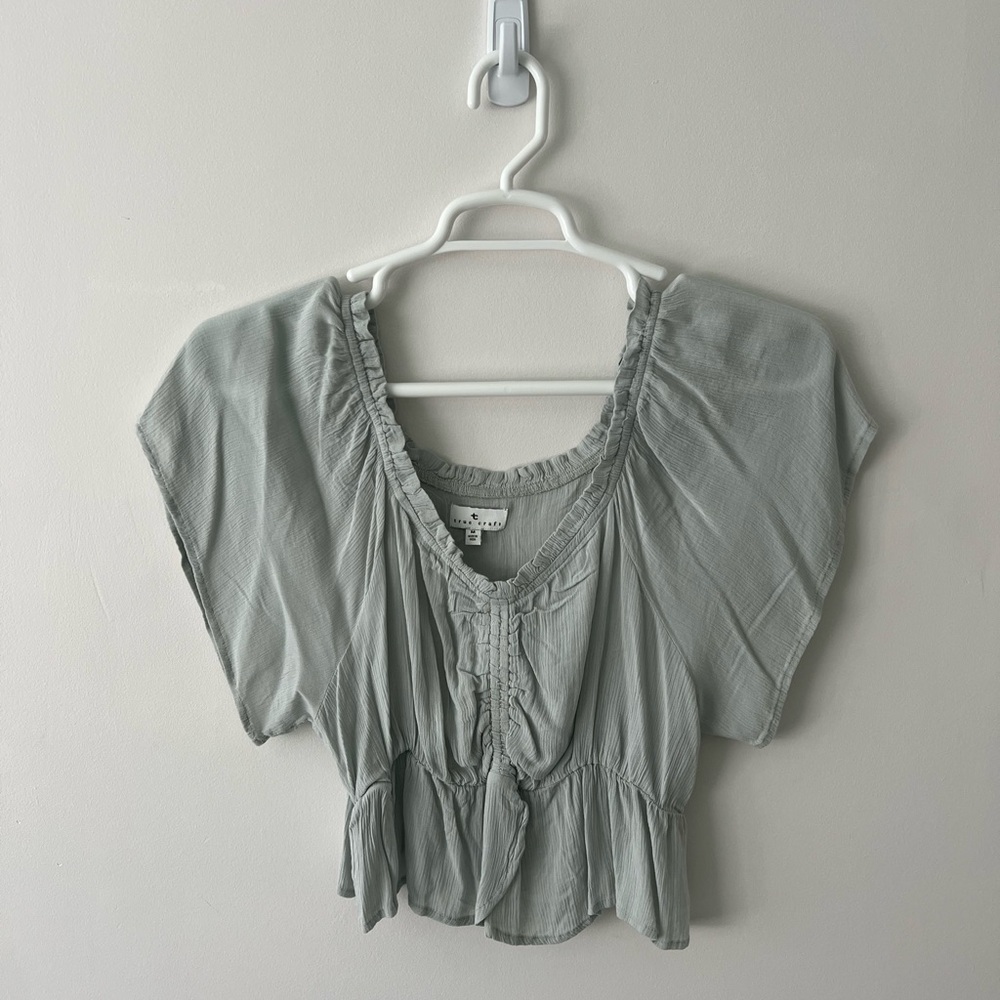 True Craft Green Flutter Sleeve Peplum Blouse